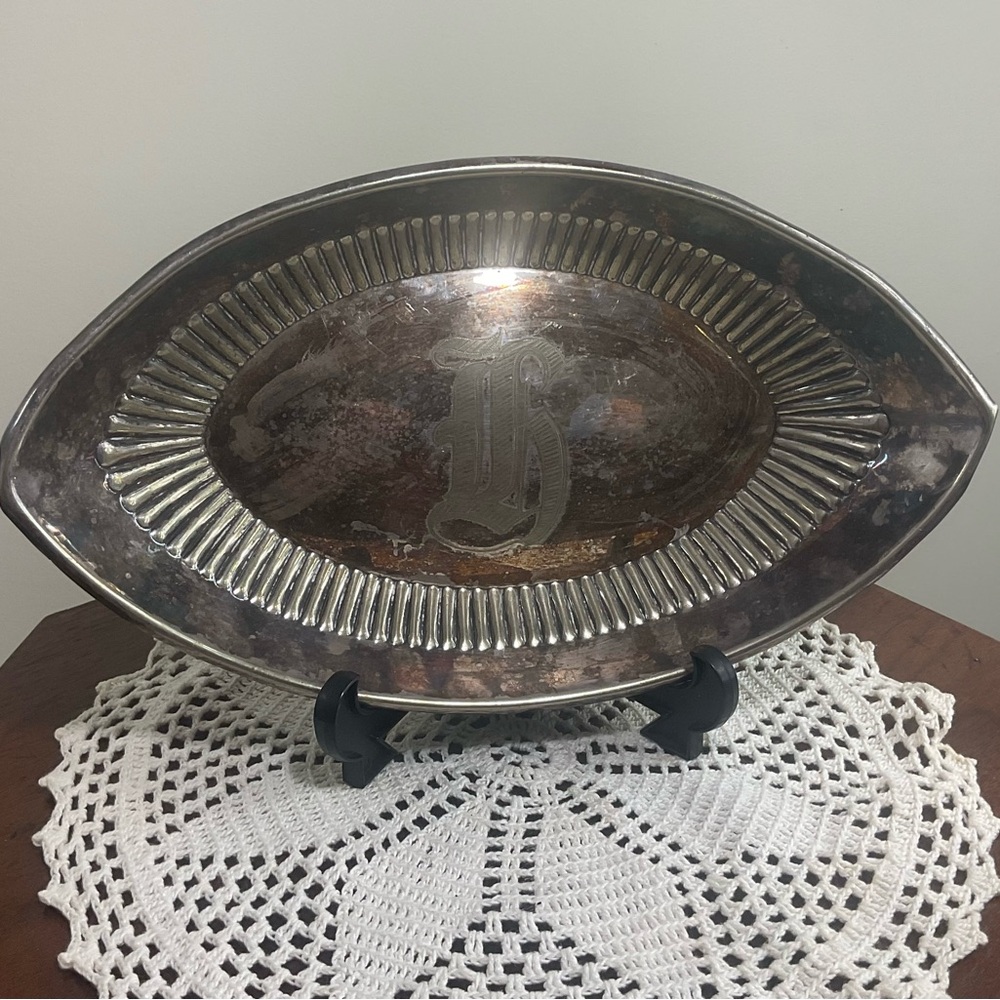 Vintage Gorham Co Silver Soldered Bread Tray 085 Monogram L